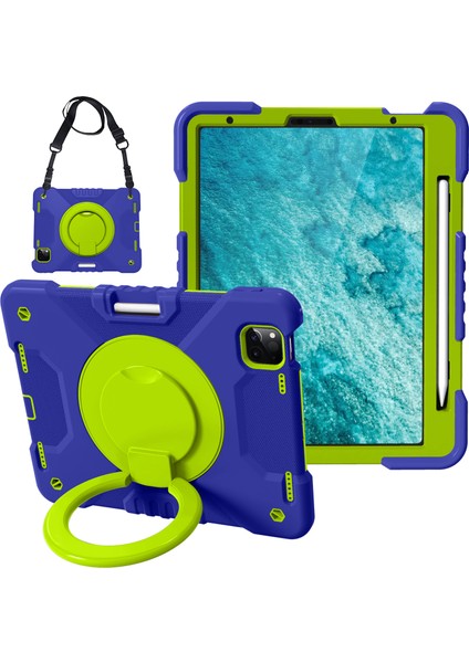 360 Derece Dönebilen Tekme Standı Tamlı Pc Silikon Hibrit iPad Pro Omuz Askılı 11 Inç Tablet Kılıfı (Yurt Dışından)