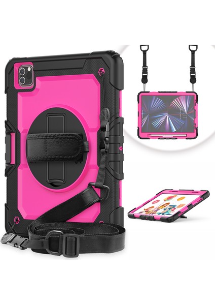 Sağlam Ağır Hizmet Pc Silikon 360° Dönen Tekme Standı Saplı iPad Pro El Tutma Yeri ve Omuz Askısı 11 Inç Tablet Kılıfı (Yurt Dışından)