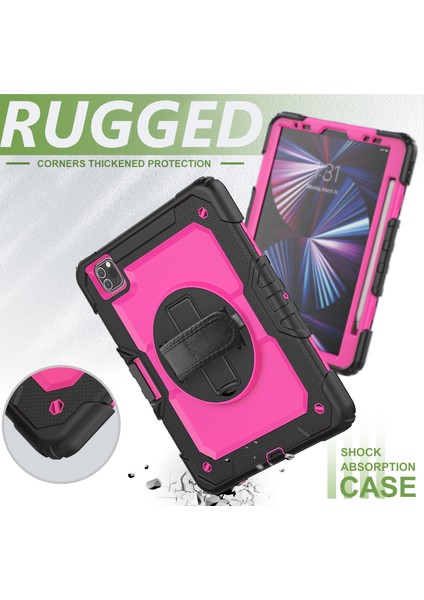 Sağlam Ağır Hizmet Pc Silikon 360° Dönen Tekme Standı Saplı iPad Pro El Tutma Yeri ve Omuz Askısı 11 Inç Tablet Kılıfı (Yurt Dışından) modelleri