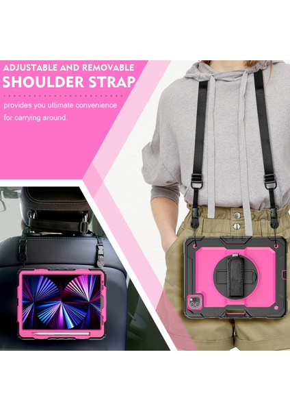 Sağlam Ağır Hizmet Pc Silikon 360° Dönen Tekme Standı Saplı iPad Pro El Tutma Yeri ve Omuz Askısı 11 Inç Tablet Kılıfı (Yurt Dışından) indirimleri