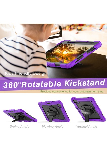 Sağlam Ağır Hizmet Pc Silikon 360° Dönen Tekme Standı Saplı El Tutacağı ve Omuz Askısı iPad Pro 11 Inç Tablet Kılıfı (Yurt Dışından)