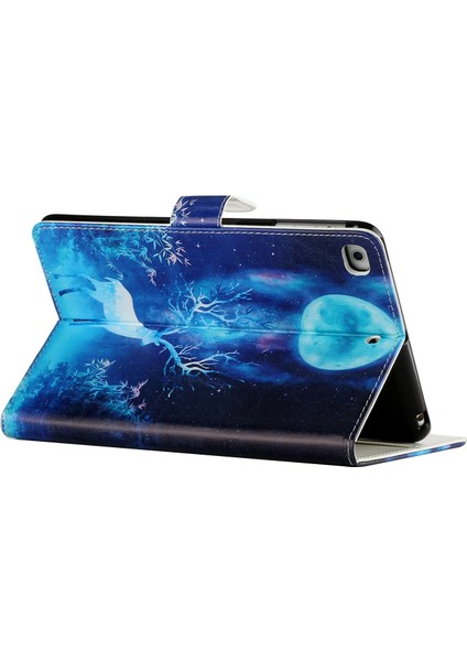 Desen Baskı Cüzdan Standı Deri iPad Mini mini2 mini 3 mini 4 mini (2019) 7 9 Inç Elk ve Ay Tablet Kılıfı (Yurt Dışından)