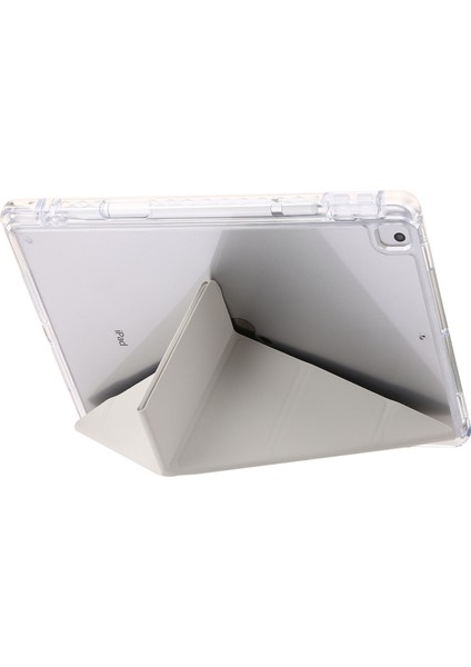 iPad 10.2 (2019 2020 2021) Origami Üç Katlı Stand Pu Deri Akrilik Bej Tablet Kılıfı (Yurt Dışından)