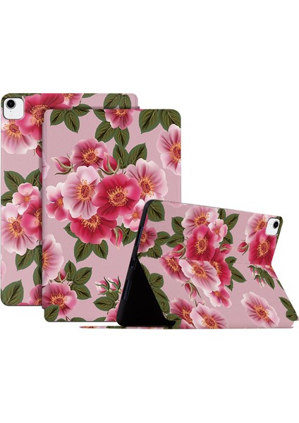 Apple iPad Pro 11 Stand Tamı Çiçek Folyo Flip Çizilmez Deri Koruyucu Göz Alıcı Şakayık Tablet Kılıfı (Yurt Dışından)