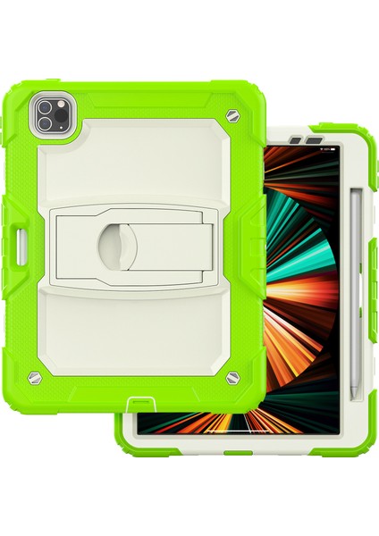 Kalınlaştırılmış Silikon Pc Iyi Korunmuş iPad Pro 11 Lime bej Omuz Askılı Tekme Standı Tablet Kılıfı (Yurt Dışından)