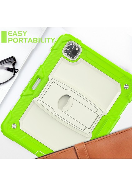 Kalınlaştırılmış Silikon Pc Iyi Korunmuş iPad Pro 11 Lime bej Omuz Askılı Tekme Standı Tablet Kılıfı (Yurt Dışından)