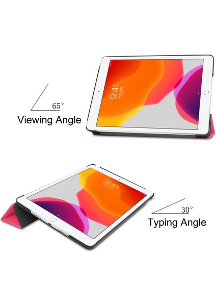 iPad 10.2 (2019 2020 2021) Üç Katlı Stand Muhafazalı Akıllı Deri Kabuğu Rose Tablet Kılıfı (Yurt Dışından)