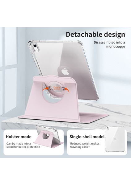iPad Air 11 (2024) Pu Deri Döner Stand Çıkarılabilir Arka Tablet Kılıfı (Yurt Dışından)