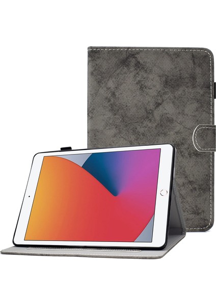 iPad 10.2 (2019 2020) Kumaş Doku Pu Deri Kart Yuvası Folyo Standı Koruma Kalem Depolama Döngüsü Tablet Kılıfı (Yurt Dışından)