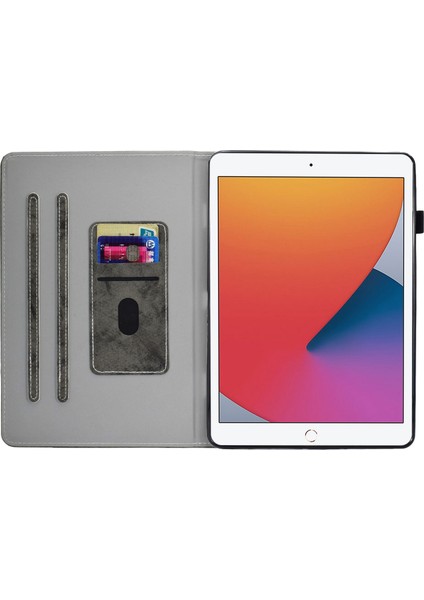 iPad 10.2 (2019 2020) Kumaş Doku Pu Deri Kart Yuvası Folyo Standı Koruma Kalem Depolama Döngüsü Tablet Kılıfı (Yurt Dışından)