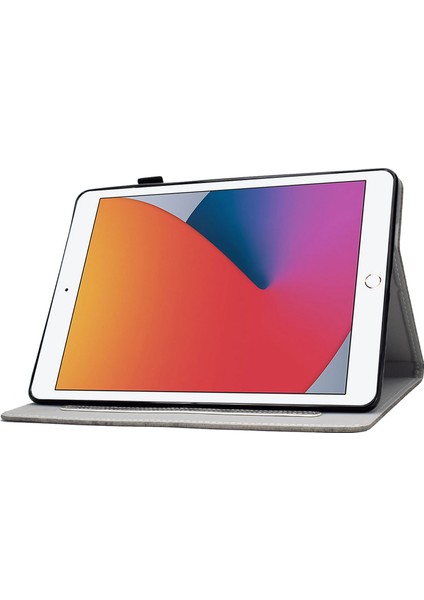 iPad 10.2 (2019 2020) Kumaş Doku Pu Deri Kart Yuvası Folyo Standı Koruma Kalem Depolama Döngüsü Tablet Kılıfı (Yurt Dışından)