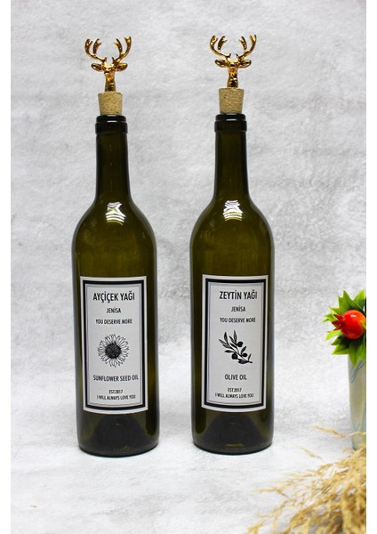 Bej Renkli 750 ml Cam Yağlık, Geyik Mantar Tıpalı, Şık ve Kullanışlı Tasarım