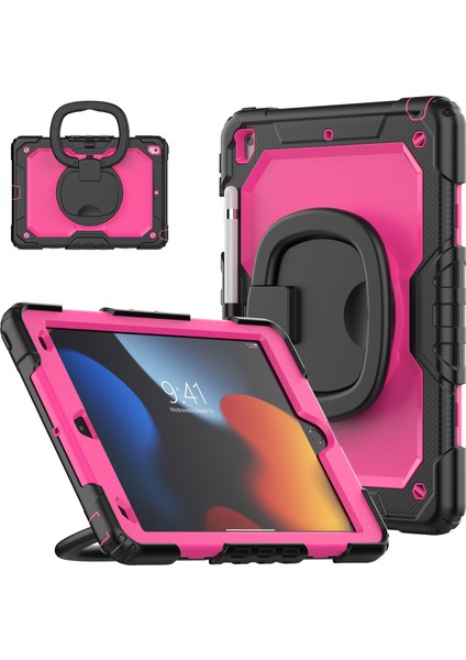 iPad 10.2 (2019 2020 2021) Düşmeye Dayanıklı 360 Derece Dönen Tekme Standı Pc Omuz Askılı Silikon Tablet Kılıfı (Yurt Dışından)