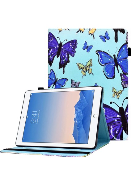 iPad Air (2013) AIR 2 Dikiş Pu Deri Desen Baskı Standı Kart Tutucu Elastik Bant Kapatma Ler Tablet Kılıfı (Yurt Dışından)