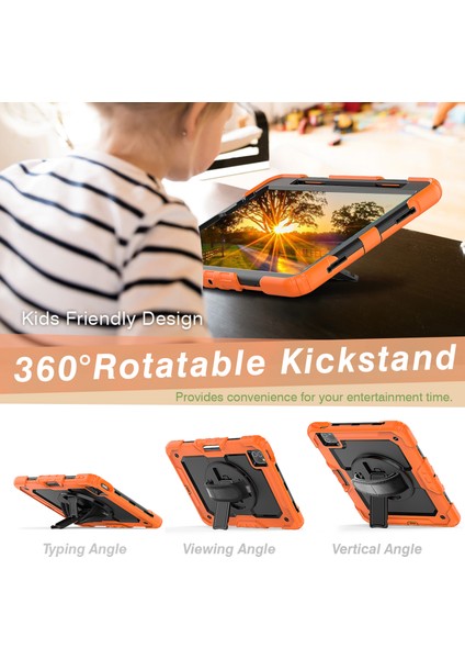 Forestl Digital Sağlam Ağır Hizmet Pc Silikon 360° Dönen Tekme Standı Saplı El Tutacağı ve Omuz Askısı iPad Pro 11 Inç Turuncu Tablet Kılıfı (Yurt Dışından)