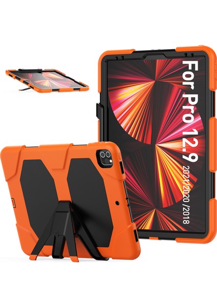 iPad Pro 12.9 Koruyucu Pc Silikon Çizilmeye Dayanıklı Standı Turuncu Tablet Kılıfı (Yurt Dışından)