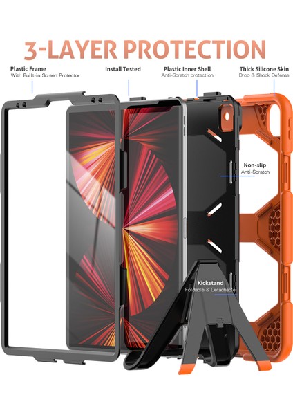 iPad Pro 12.9 Koruyucu Pc Silikon Çizilmeye Dayanıklı Standı Turuncu Tablet Kılıfı (Yurt Dışından) modelleri