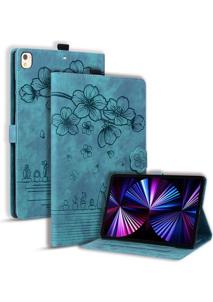 iPad 10.2 (2019 2020 2021) Deri Çiçek Kedi Baskılı Tablet Kılıfı (Yurt Dışından)