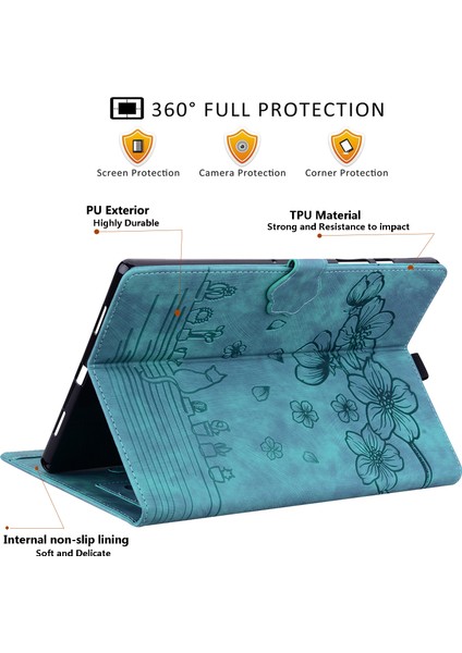 iPad 10.2 (2019 2020 2021) Deri Çiçek Kedi Baskılı Tablet Kılıfı (Yurt Dışından)