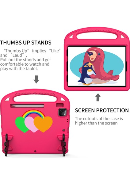 iPad Air (2020) Aşk Kalp Desenli Palmiye Şekli Düşmeyi Önleyen Stand Tutma Saplı Tablet Kılıfı (Yurt Dışından)