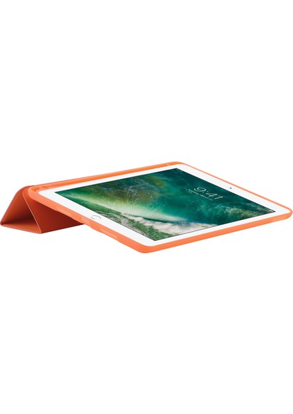 iPad 10.2 (2019 2020 2021) Cilt Dokunuşu Hissi Pu Deri Tpu Üçe Katlanmış Stand Düşmeyi Önleyici Kalem Yuvalı Turuncu Tablet Kılıfı (Yurt Dışından)
