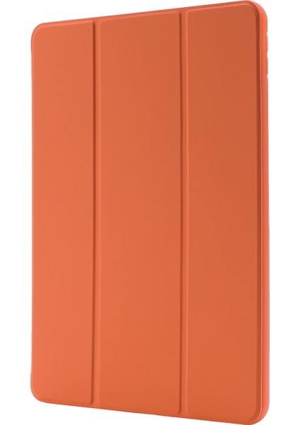 iPad 10.2 (2019 2020 2021) Cilt Dokunuşu Hissi Pu Deri Tpu Üçe Katlanmış Stand Düşmeyi Önleyici Kalem Yuvalı Turuncu Tablet Kılıfı (Yurt Dışından)