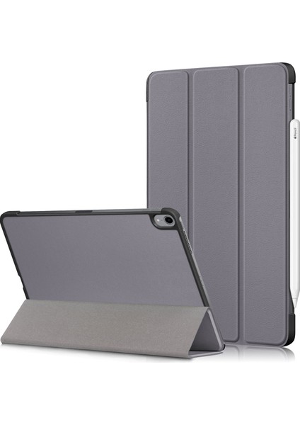 iPad Air 11 (2024) AIR (2020) AIR (2022) GRI Otomatik Uyandırma uyku Işlevlerine Sahip Üç Katlı Stand Sert Arka Folyo Pu Deri Tablet Kılıfı (Yurt Dışından)