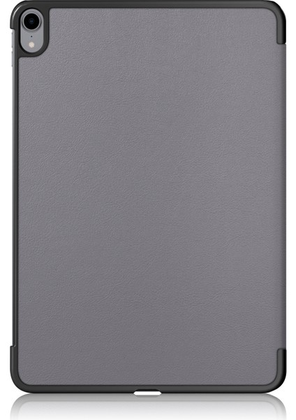 iPad Air 11 (2024) AIR (2020) AIR (2022) GRI Otomatik Uyandırma uyku Işlevlerine Sahip Üç Katlı Stand Sert Arka Folyo Pu Deri Tablet Kılıfı (Yurt Dışından)