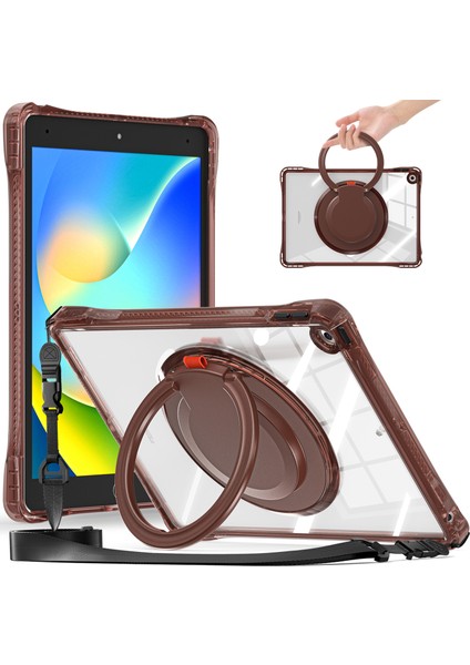 iPad 10.2 (2019 2020 2021) Omuz Askılı Döner Tekme Standı Pc Tpu Akrilik Çikolata Tablet Kılıfı (Yurt Dışından)