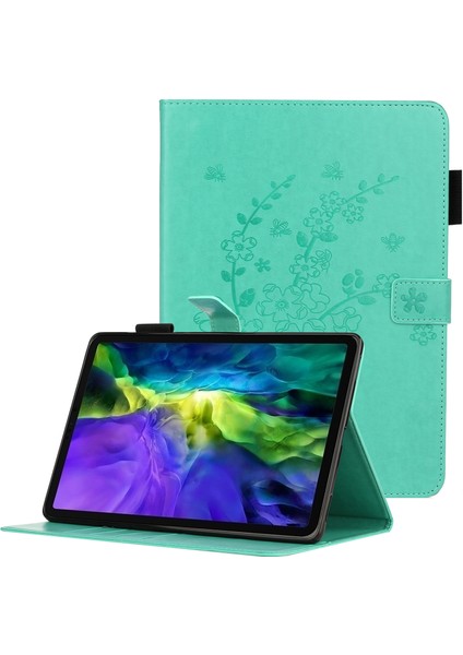 Baskı Erik Çiçeği Desenli Pu Deri Tpu Koruyucu iPad Pro 11 Stand Cüzdanlı Tablet Kılıfı (Yurt Dışından)