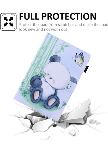 iPad 10.9 (2022) IPAD 10. Nesil Desen Baskı Standı Çapraz Doku Pu Deri Kart Tutucu Kalem Döngü Tutucu Panda Tablet Kılıfı (Yurt Dışından)