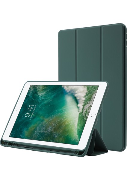 iPad 10.2 (2019 2020 2021) Cilt Dokunuşu Hissi Pu Deri Tpu Üçe Katlanmış Stand Düşmeyi Önleyici Kalem Yuvalı Tablet Kılıfı (Yurt Dışından)