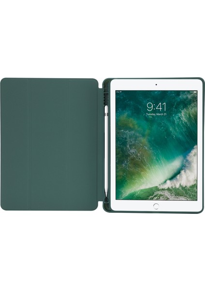 iPad 10.2 (2019 2020 2021) Cilt Dokunuşu Hissi Pu Deri Tpu Üçe Katlanmış Stand Düşmeyi Önleyici Kalem Yuvalı Tablet Kılıfı (Yurt Dışından)