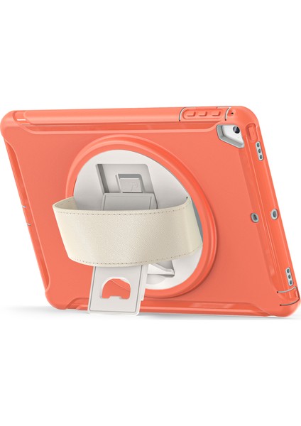 iPad Air (2013) AIR 2 Pc Silikon Döner Tekme Standı El Kayışlı Koruyucu Mercan Turuncu Tablet Kılıfı (Yurt Dışından)