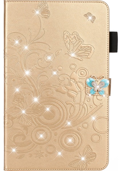 Baskı Çiçek Yapay Elmas Cüzdan Deri Stand iPad 10.2 (2019 2020 2021) GOLD Tablet Kılıfı (Yurt Dışından)