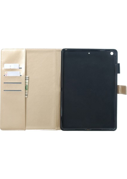 Baskı Çiçek Yapay Elmas Cüzdan Deri Stand iPad 10.2 (2019 2020 2021) GOLD Tablet Kılıfı (Yurt Dışından)