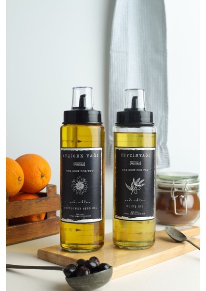 2'li Cam Yağlık ve Sirkelik, 500 ml, Turuncu, Şeffaf, Damlatmaz, Akıllı Tasarım