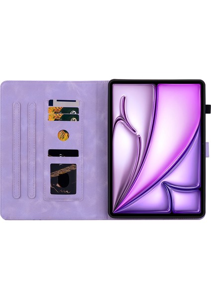 iPad Air 13 (2024) Pu Deri Kart Tutucu Standı Zambak Çiçeği Tam Tablet Kılıfı (Yurt Dışından)