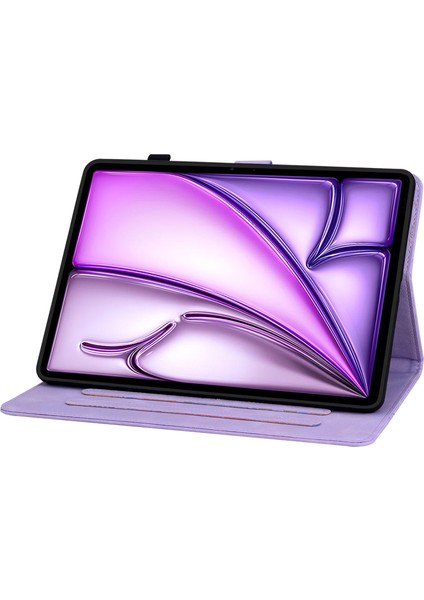 iPad Air 13 (2024) Pu Deri Kart Tutucu Standı Zambak Çiçeği Tam Tablet Kılıfı (Yurt Dışından)