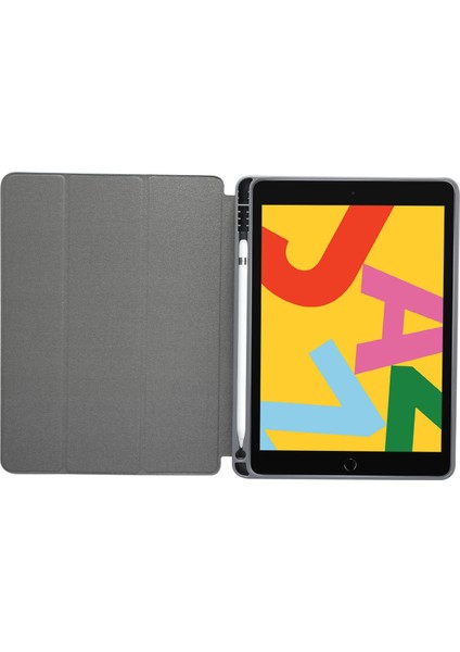 iPad 10.2 (2019 2020 2021) Kalem Yuvalı Mermer Dokulu Üç Katlı Deri Tablet Kılıfı (Yurt Dışından)