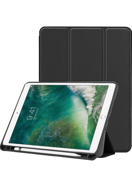 iPad Air (2019) PRO (2017) Ince Pu Deri Kalem Yuvalı Üç Katlı Stand Koruyucu Tablet Kılıfı (Yurt Dışından)
