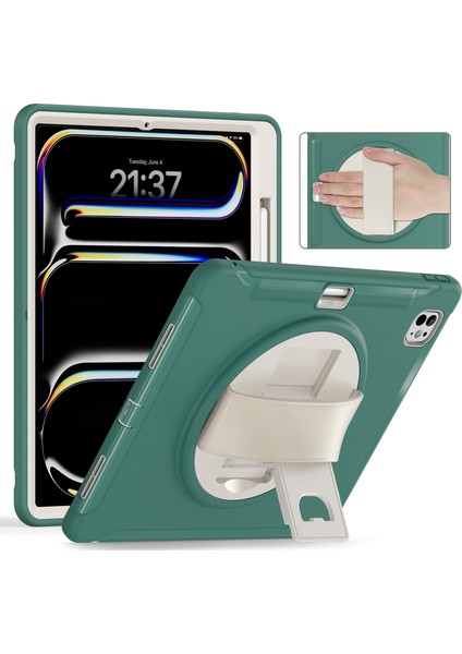 iPad Pro 13 (2024) Stand Pc Tpu Silikon Kalem Yuvası Zümrüt i Tablet Kılıfı (Yurt Dışından)