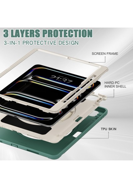iPad Pro 13 (2024) Stand Pc Tpu Silikon Kalem Yuvası Zümrüt i Tablet Kılıfı (Yurt Dışından)