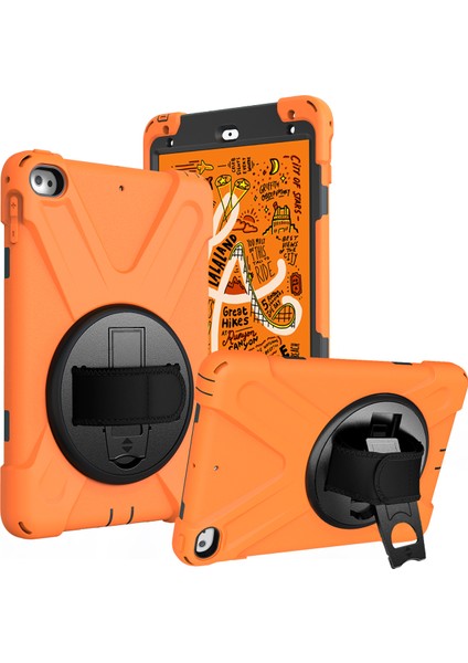 X Shape Pc Tpu Döner Tekme Standı iPad Mini El Askılı (2019) 7 9 Inç mini 4 Turuncu Tablet Kılıfı (Yurt Dışından)
