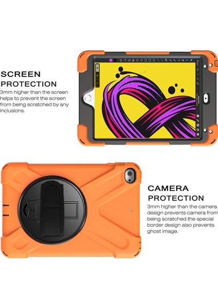 X Shape Pc Tpu Döner Tekme Standı iPad Mini El Askılı (2019) 7 9 Inç mini 4 Turuncu Tablet Kılıfı (Yurt Dışından)
