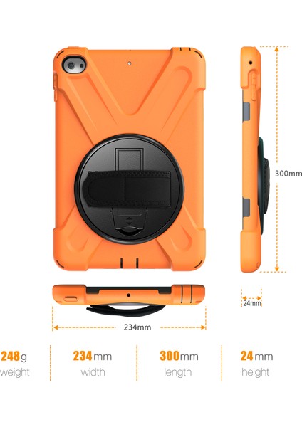 X Shape Pc Tpu Döner Tekme Standı iPad Mini El Askılı (2019) 7 9 Inç mini 4 Turuncu Tablet Kılıfı (Yurt Dışından)