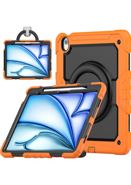 iPad Air 13 (2024) Pc Silikon Tekme Standlı Askı Turuncu Tablet Kılıfı (Yurt Dışından)