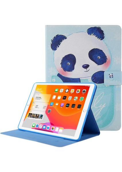 Desen Baskı Kartı Yuvası iPad 10.2 (2019 2020 2021) Deri Panda Tablet Kılıfı (Yurt Dışından)