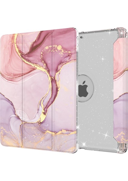 iPad 10.2 (2019 2020 2021) Üç Katlı Stand Tpu Pu Deri Işıltılı Payetler Desenli N Tablet Kılıfı (Yurt Dışından)