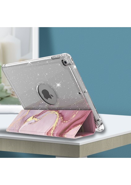 iPad 10.2 (2019 2020 2021) Üç Katlı Stand Tpu Pu Deri Işıltılı Payetler Desenli N Tablet Kılıfı (Yurt Dışından)